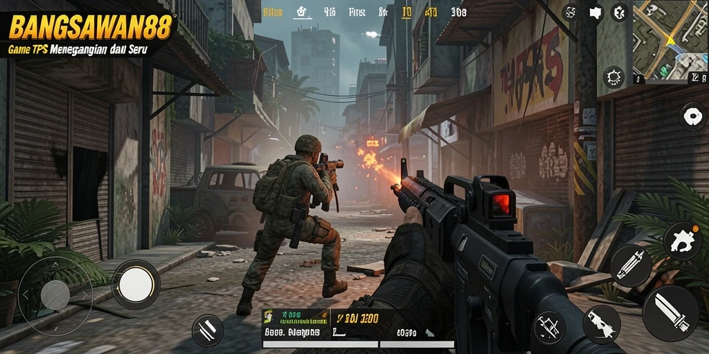 Screenshot gameplay BANGSAWAN88 yang menunjukkan aksi seru dalam TPS.