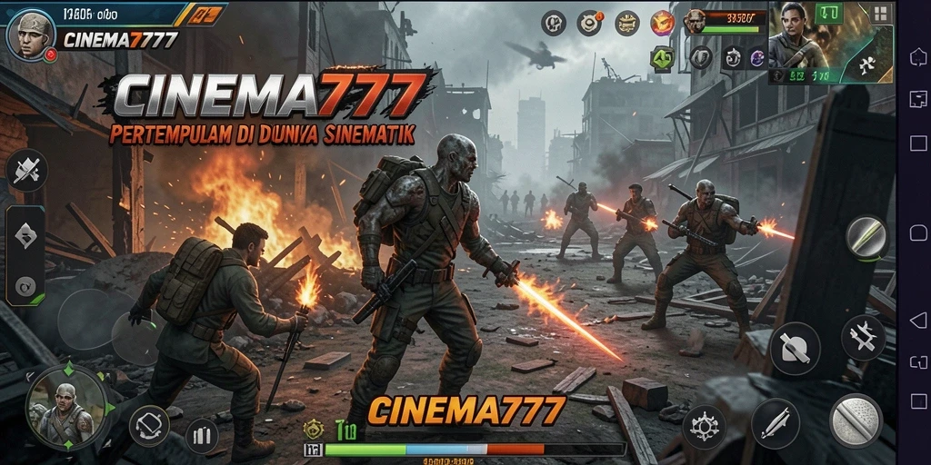 Tangkapan layar CINEMA777 menampilkan aksi mendebarkan dan grafis sinematik.