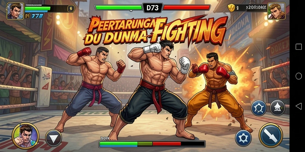 Gameplay D73 yang intens dan aksi pertarungan yang seru.