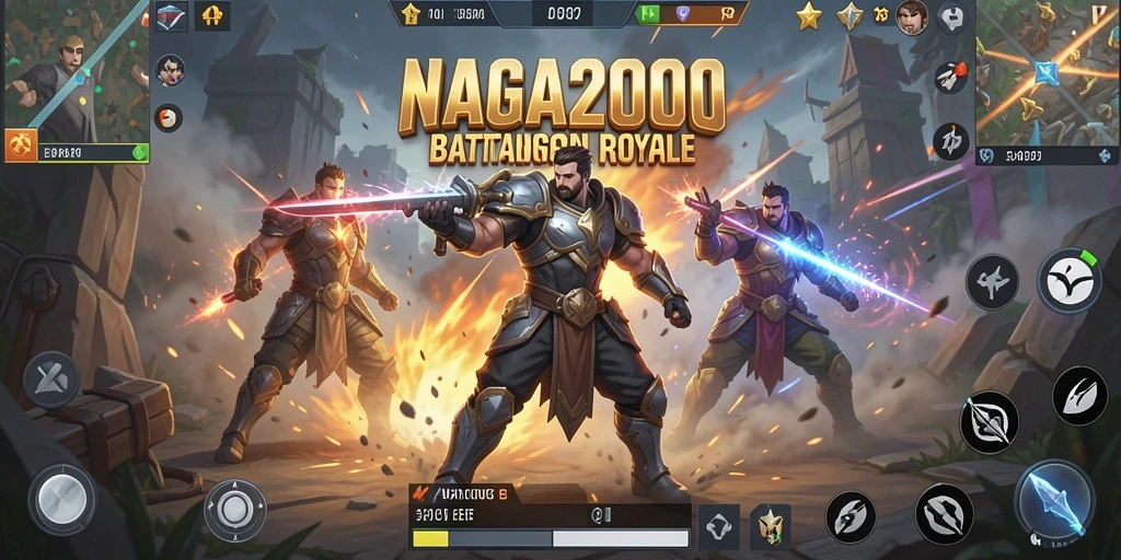 Screenshot gameplay NAGA2000 yang menunjukkan pertempuran seru dalam arena Battle Royale.