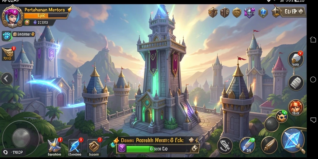 Screenshot menunjukkan gameplay menara pertahanan yang seru dan mendebarkan.