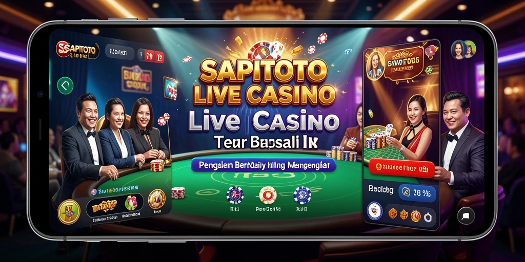 Screenshot gameplay SAPITOTO menampilkan dealer profesional dan suasana kasino yang nyata.