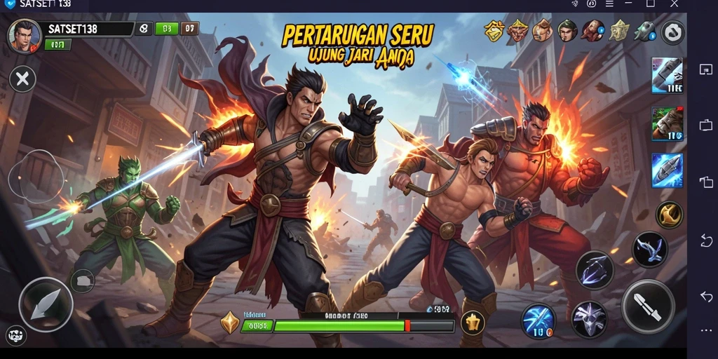 Tampilan gameplay <strong>SATSET138</strong> yang penuh aksi dan strategi bertarung.