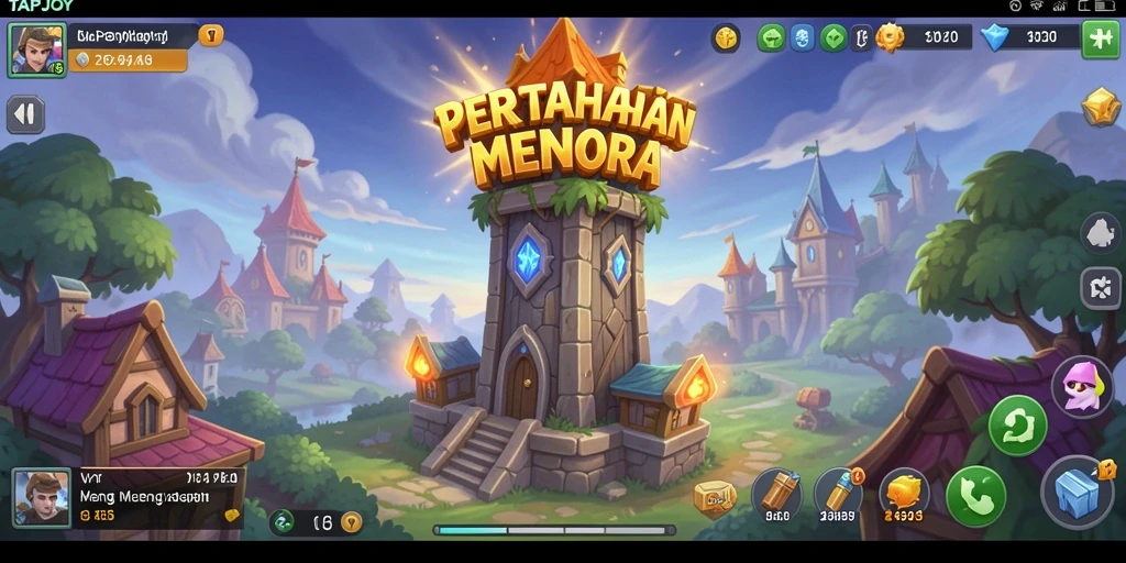 Gameplay TAPJOY menampilkan pertempuran menara yang intens.